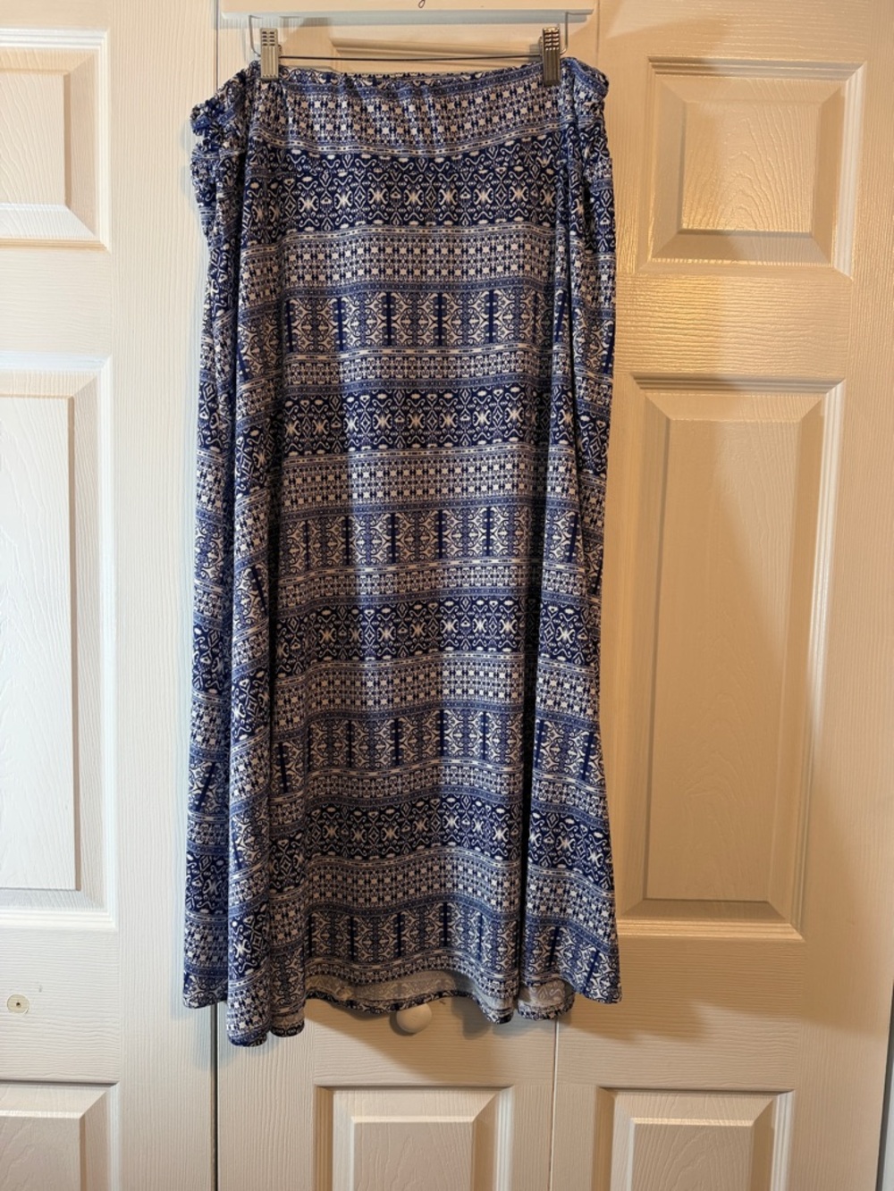 Blue and White Patterned Maxi Skirt